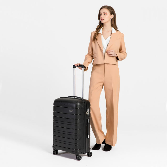 Multi-Texture PP Hard Shell Suitcase – 20-Inch – Classic Collection – Black
