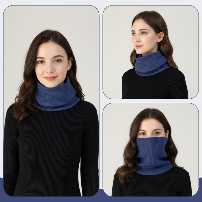 Fleece-Lined Knit Neck Warmer Gaiter – Double-Layer Acrylic and Polyester, Stretchy, Soft, Wind-Resistant, Warm – Blue