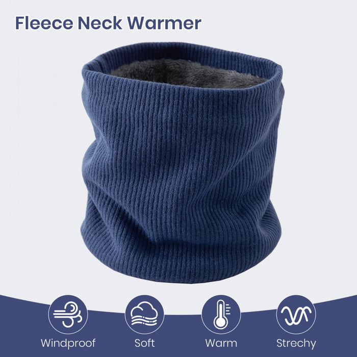 Fleece-Lined Knit Neck Warmer Gaiter – Double-Layer Acrylic and Polyester, Stretchy, Soft, Wind-Resistant, Warm – Blue