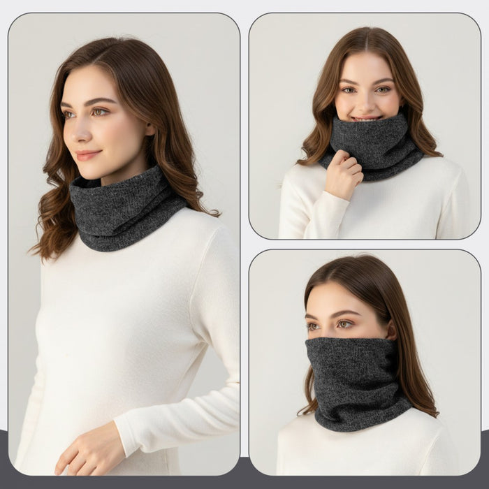 NWN5431 - Fleece-Lined Knit Neck Warmer Gaiter–Double-Layer Acrylic & Polyester, Stretchy, Soft, Wind-Resistant, Warm - Dark Grey