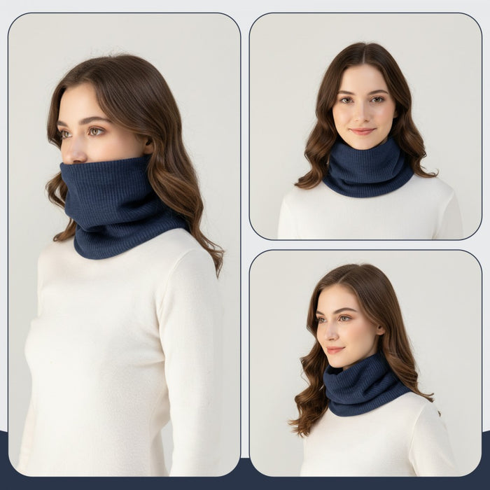 Fleece-Lined Knit Neck Warmer Gaiter – Double-Layer Acrylic and Polyester, Stretchy, Soft, Wind-Resistant, Warm – Navy