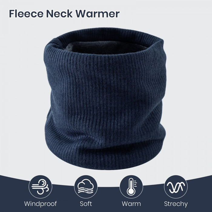Fleece-Lined Knit Neck Warmer Gaiter – Double-Layer Acrylic and Polyester, Stretchy, Soft, Wind-Resistant, Warm – Navy