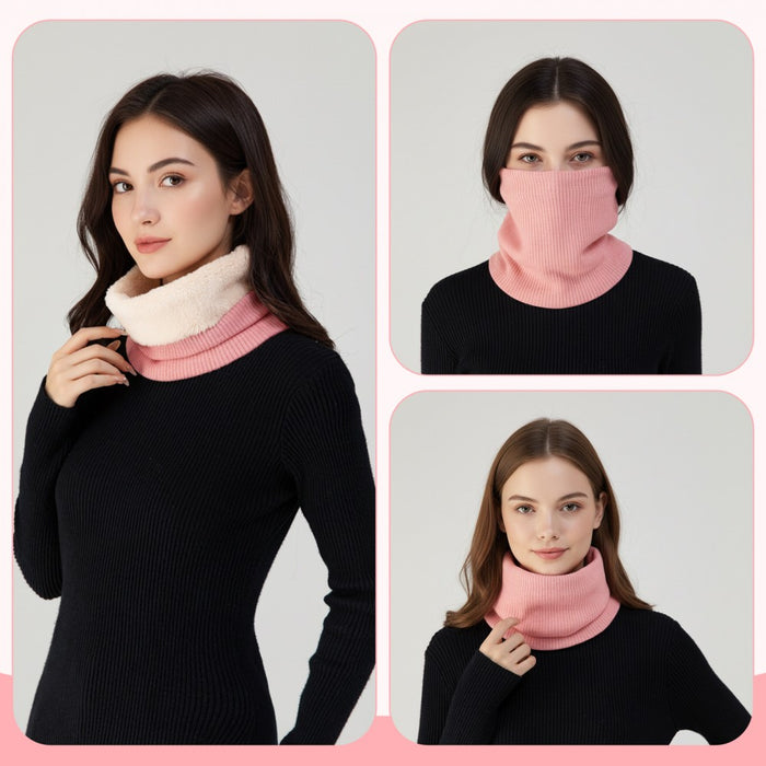 Fleece-Lined Knit Neck Warmer Gaiter – Double-Layer Acrylic and Polyester, Stretchy, Soft, Wind-Resistant, Warm – Pink