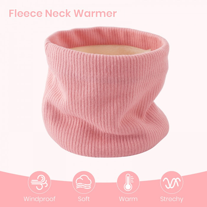 Fleece-Lined Knit Neck Warmer Gaiter – Double-Layer Acrylic and Polyester, Stretchy, Soft, Wind-Resistant, Warm – Pink