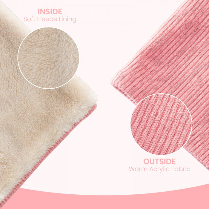 Fleece-Lined Knit Neck Warmer Gaiter – Double-Layer Acrylic and Polyester, Stretchy, Soft, Wind-Resistant, Warm – Pink