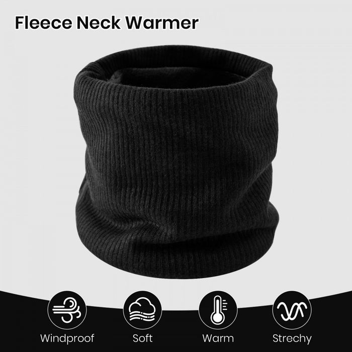 Fleece-Lined Knit Neck Warmer Gaiter – Double-Layer Acrylic and Polyester, Stretchy, Soft, Wind-Resistant, Warm – Black