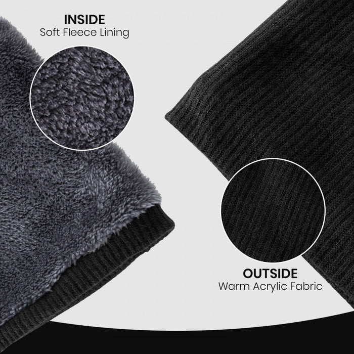 Fleece-Lined Knit Neck Warmer Gaiter – Double-Layer Acrylic and Polyester, Stretchy, Soft, Wind-Resistant, Warm – Black