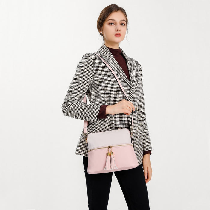 3-Piece PU Leather Tote Bag Set – Pink and Beige