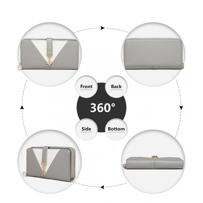 Two Tone Women's PU Leather Clutch Purse – Grey