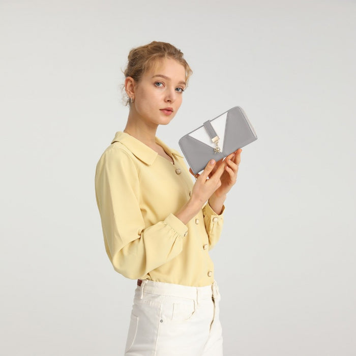 Two Tone Women's PU Leather Clutch Purse – Grey
