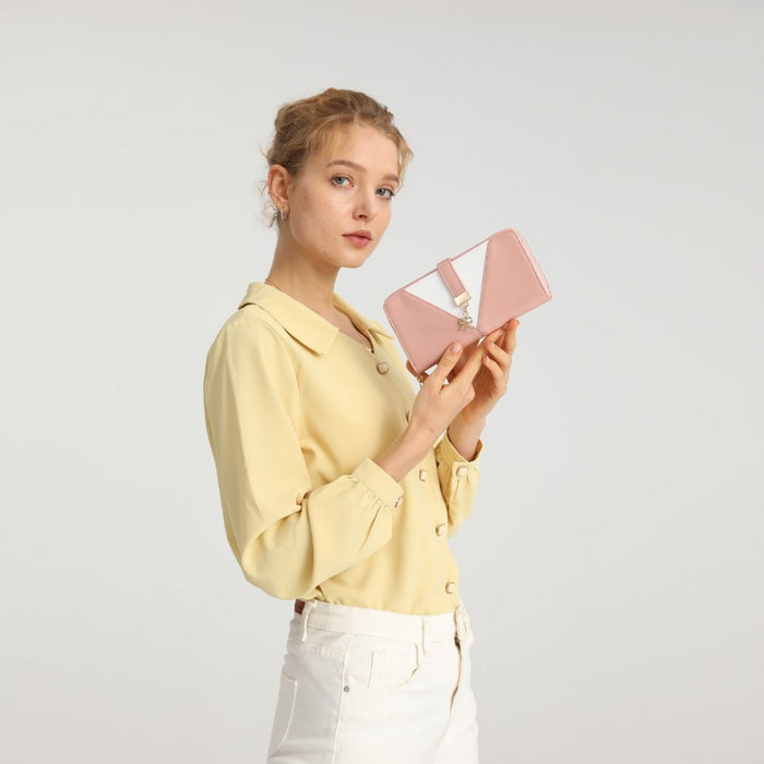 Two Tone Women's PU Leather Clutch Purse – Pink