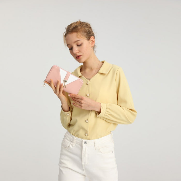 Two Tone Women's PU Leather Clutch Purse – Pink