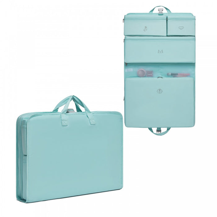 6-in-1 Hanging Travel Organiser Bag, Portable Foldable Packing Cubes Set with Trolley Sleeve – Blue
