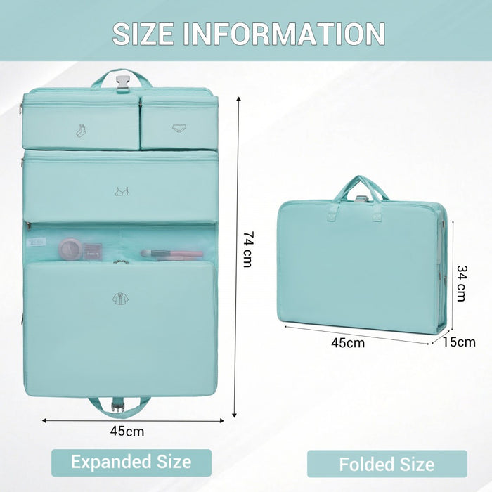 6-in-1 Hanging Travel Organiser Bag, Portable Foldable Packing Cubes Set with Trolley Sleeve – Blue