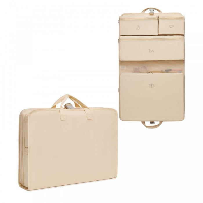 6-in-1 Hanging Travel Organiser Bag, Portable Foldable Packing Cubes Set with Trolley Sleeve – Beige