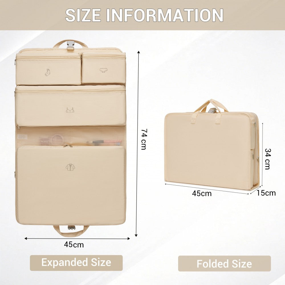 6-in-1 Hanging Travel Organiser Bag, Portable Foldable Packing Cubes Set with Trolley Sleeve – Beige