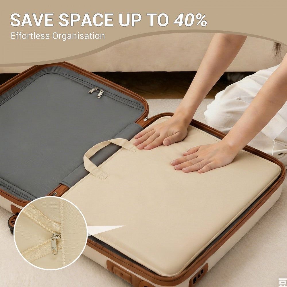 6-in-1 Hanging Travel Organiser Bag, Portable Foldable Packing Cubes Set with Trolley Sleeve – Beige