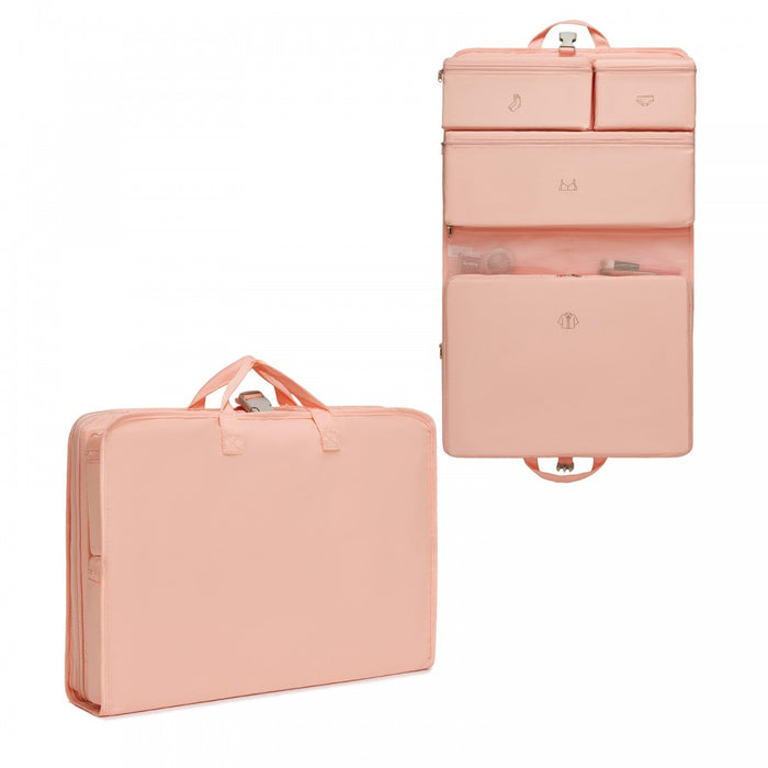 6-in-1 Hanging Travel Organiser Bag, Portable Foldable Packing Cubes Set with Trolley Sleeve – Pink