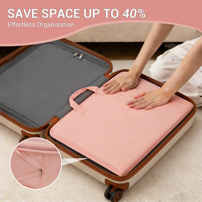 6-in-1 Hanging Travel Organiser Bag, Portable Foldable Packing Cubes Set with Trolley Sleeve – Pink