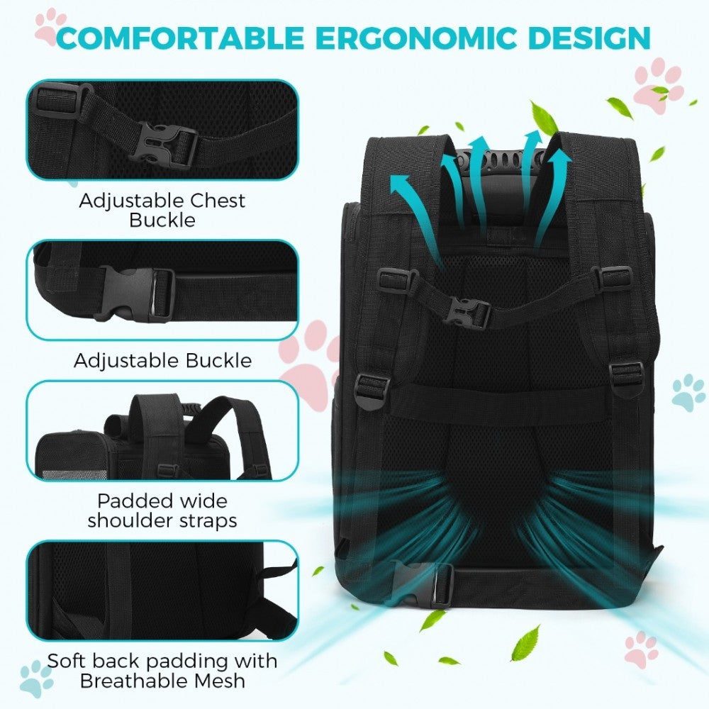 Foldable and Pet Backpack Carrier Travel Bag for Cats and Small Dogs – PTD2440 – Black