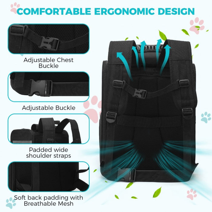 Foldable and Pet Backpack Carrier Travel Bag for Cats and Small Dogs – PTD2440 – Black