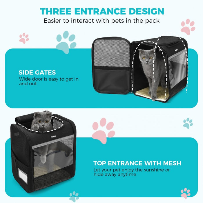 Foldable and Pet Backpack Carrier Travel Bag for Cats and Small Dogs – PTD2440 – Black