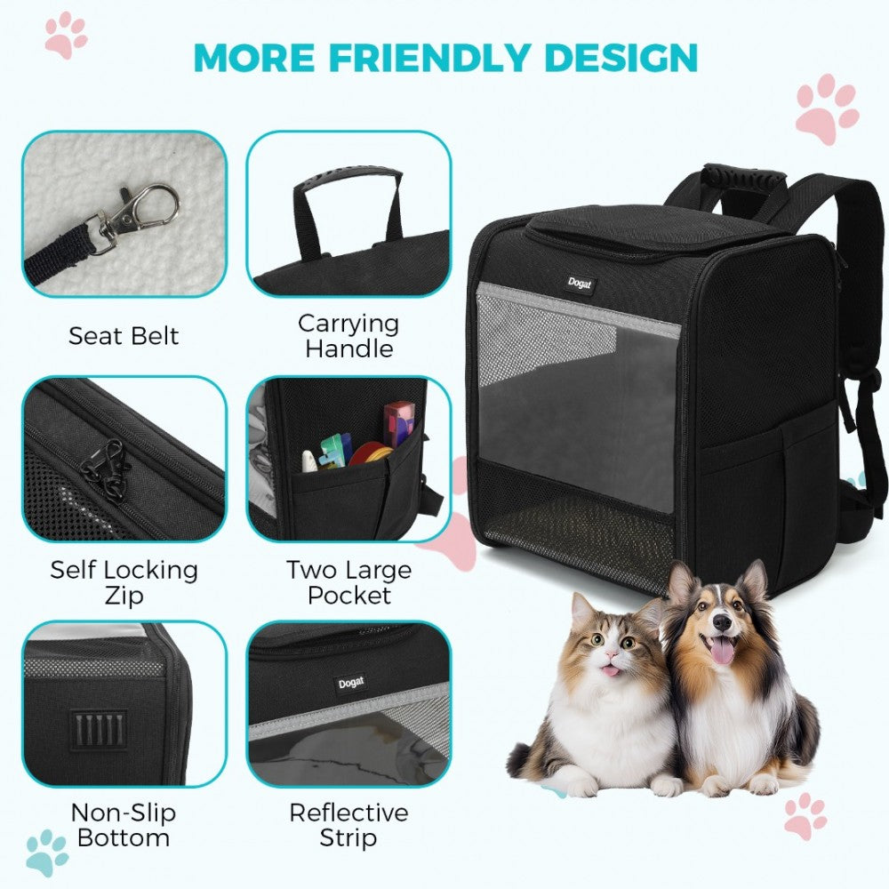 Foldable and Pet Backpack Carrier Travel Bag for Cats and Small Dogs – PTD2440 – Black