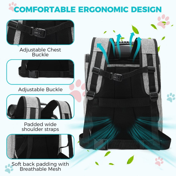 Foldable and Pet Backpack Carrier Travel Bag for Cats and Small Dogs – PTD2440 – Grey