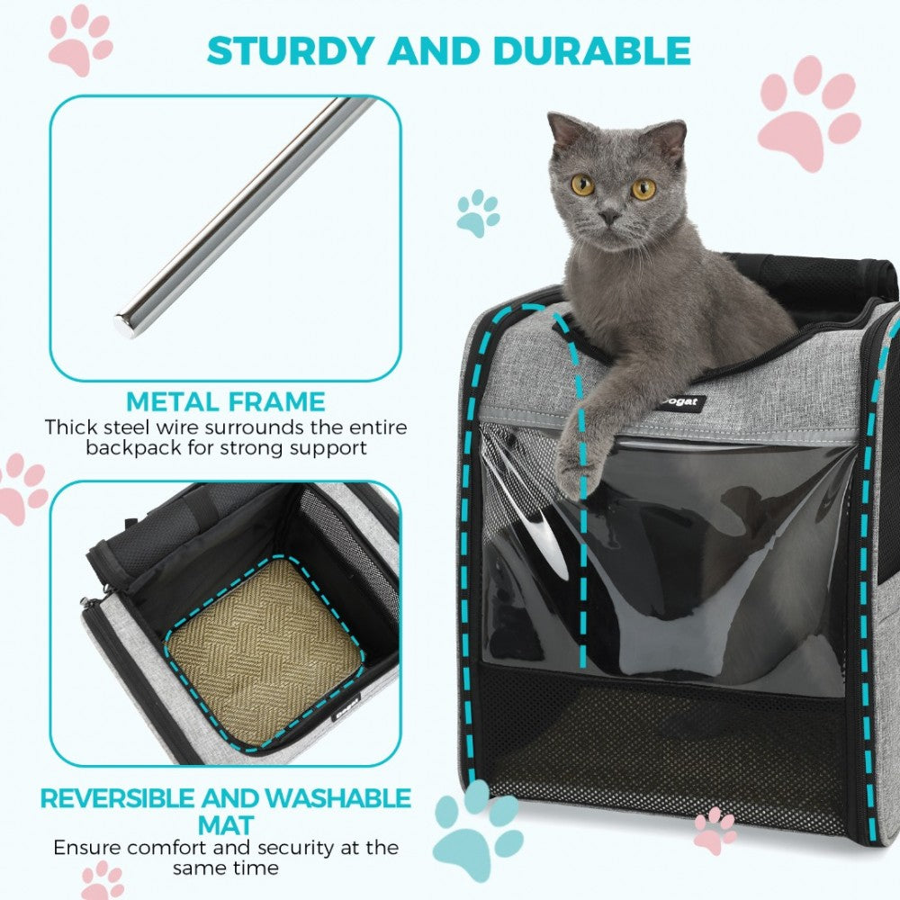 Foldable and Pet Backpack Carrier Travel Bag for Cats and Small Dogs – PTD2440 – Grey