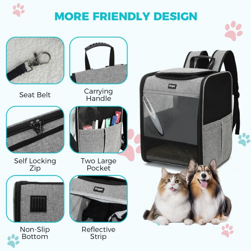 Foldable and Pet Backpack Carrier Travel Bag for Cats and Small Dogs – PTD2440 – Grey