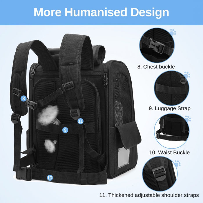 Expandable and Foldable Pet Backpack Carrier with Ventilated Mesh Windows – PTD2441 – Black
