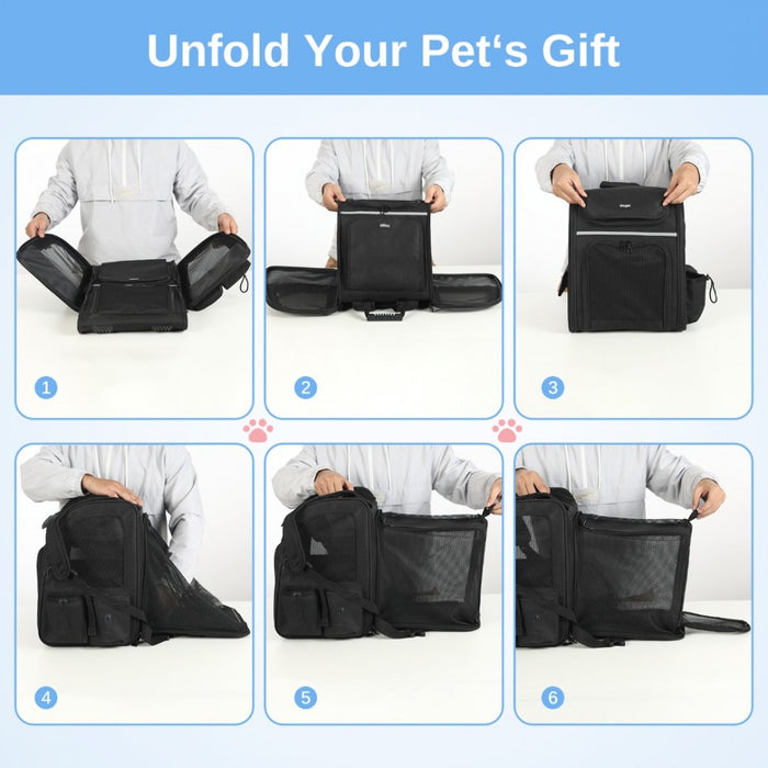 Expandable and Foldable Pet Backpack Carrier with Ventilated Mesh Windows – PTD2441 – Black