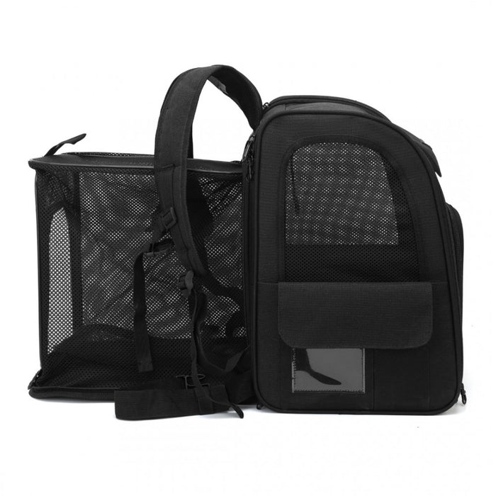 Expandable and Foldable Pet Backpack Carrier with Ventilated Mesh Windows – PTD2441 – Black