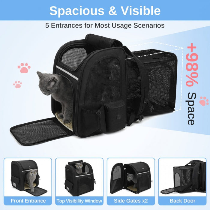 Expandable and Foldable Pet Backpack Carrier with Ventilated Mesh Windows – PTD2441 – Black