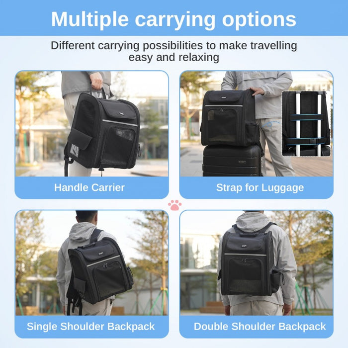 Expandable and Foldable Pet Backpack Carrier with Ventilated Mesh Windows – PTD2441 – Black