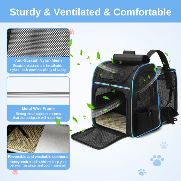 Expandable and Foldable Pet Backpack Carrier with Ventilated Mesh Windows – PTD2441 – Black
