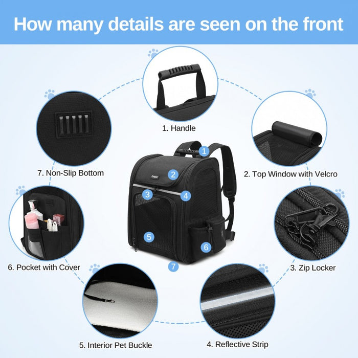 Expandable and Foldable Pet Backpack Carrier with Ventilated Mesh Windows – PTD2441 – Black