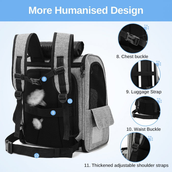 Expandable and Foldable Pet Backpack Carrier with Ventilated Mesh Windows – PTD2441 – Grey