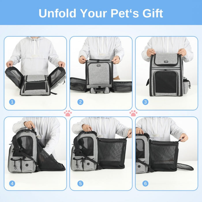 Expandable and Foldable Pet Backpack Carrier with Ventilated Mesh Windows – PTD2441 – Grey