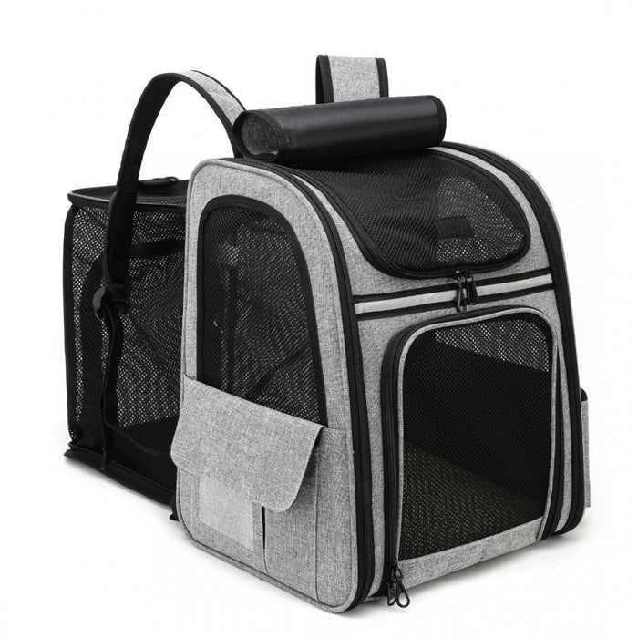 Expandable and Foldable Pet Backpack Carrier with Ventilated Mesh Windows – PTD2441 – Grey