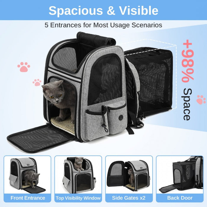 Expandable and Foldable Pet Backpack Carrier with Ventilated Mesh Windows – PTD2441 – Grey
