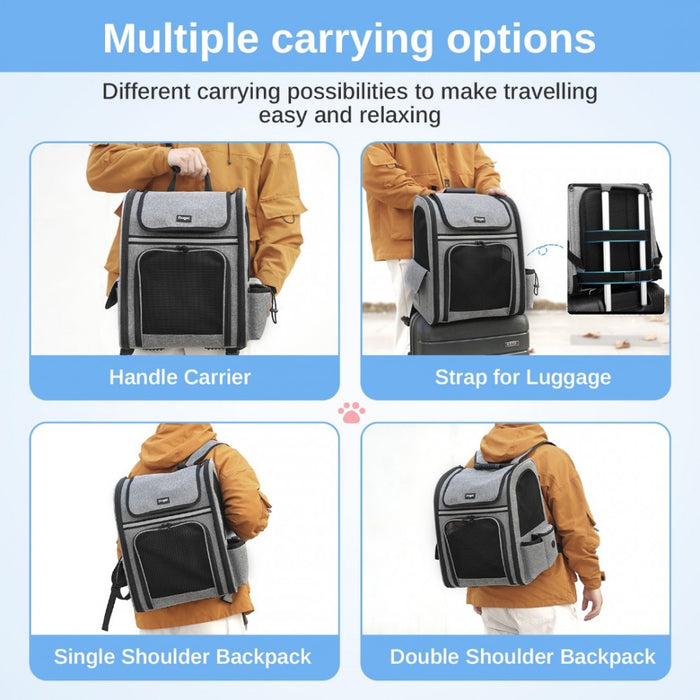Expandable and Foldable Pet Backpack Carrier with Ventilated Mesh Windows – PTD2441 – Grey