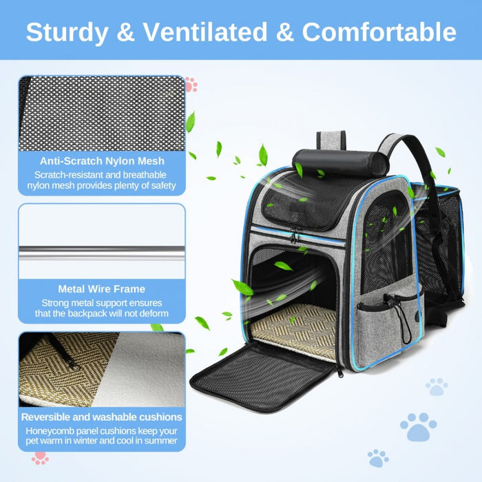Expandable and Foldable Pet Backpack Carrier with Ventilated Mesh Windows – PTD2441 – Grey