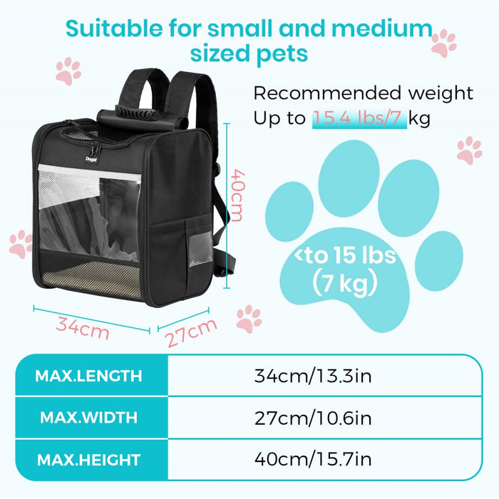 Foldable and Pet Backpack Carrier Travel Bag for Cats and Small Dogs – PTD2640 – Black