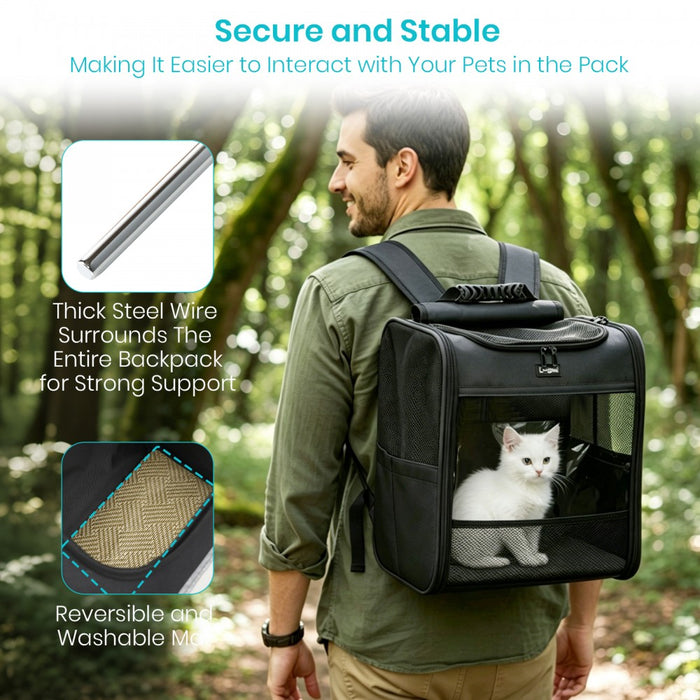 Foldable and Pet Backpack Carrier Travel Bag for Cats and Small Dogs – PTD2640 – Black