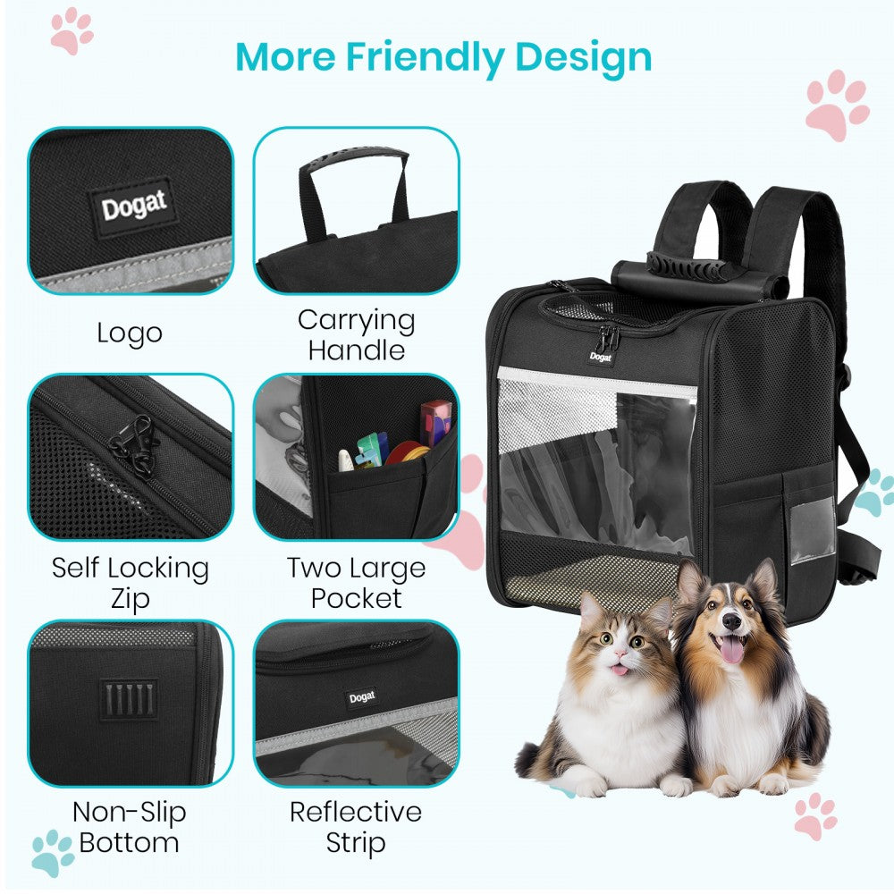 Foldable and Pet Backpack Carrier Travel Bag for Cats and Small Dogs – PTD2640 – Black