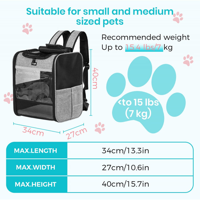 Foldable and Pet Backpack Carrier Travel Bag for Cats and Small Dogs – PTD2640 – Grey