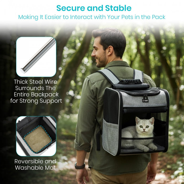 Foldable and Pet Backpack Carrier Travel Bag for Cats and Small Dogs – PTD2640 – Grey