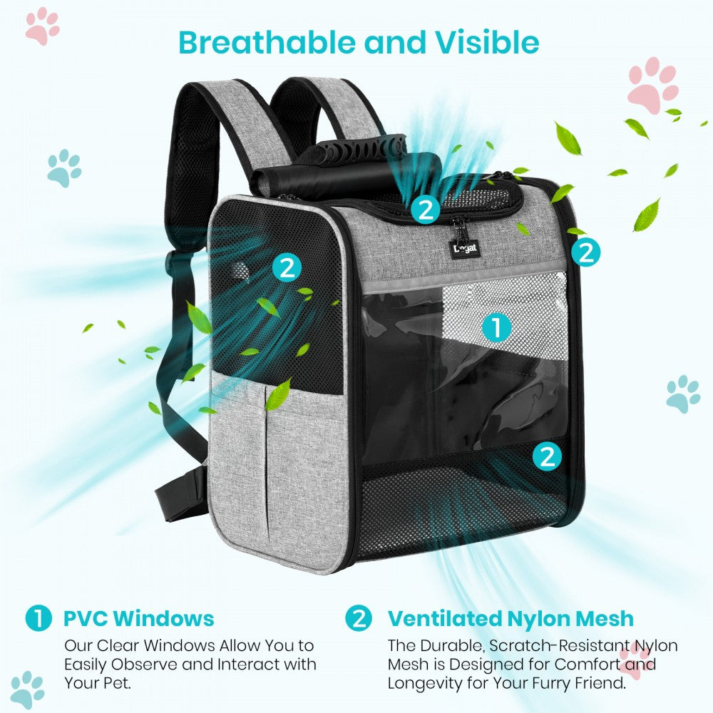 Foldable and Pet Backpack Carrier Travel Bag for Cats and Small Dogs – PTD2640 – Grey