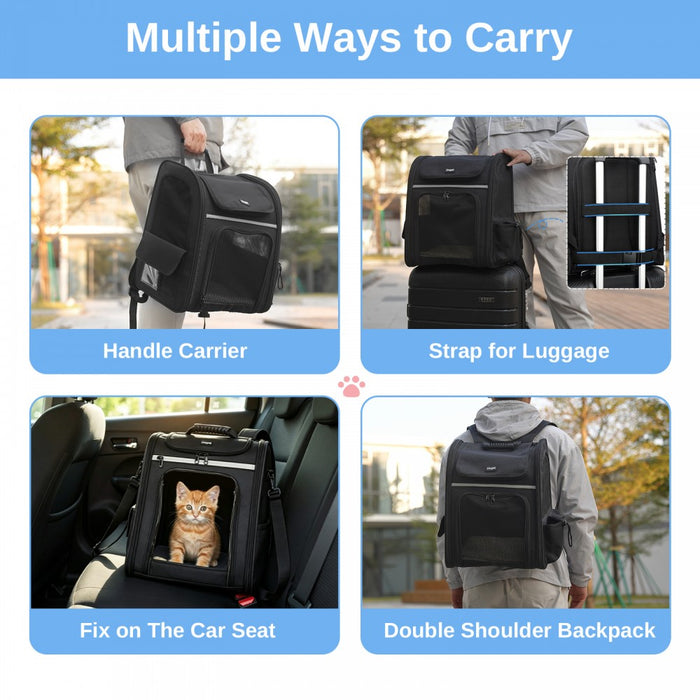Expandable and Foldable Pet Backpack Carrier with Ventilated Mesh Windows – PTD2641 – Black